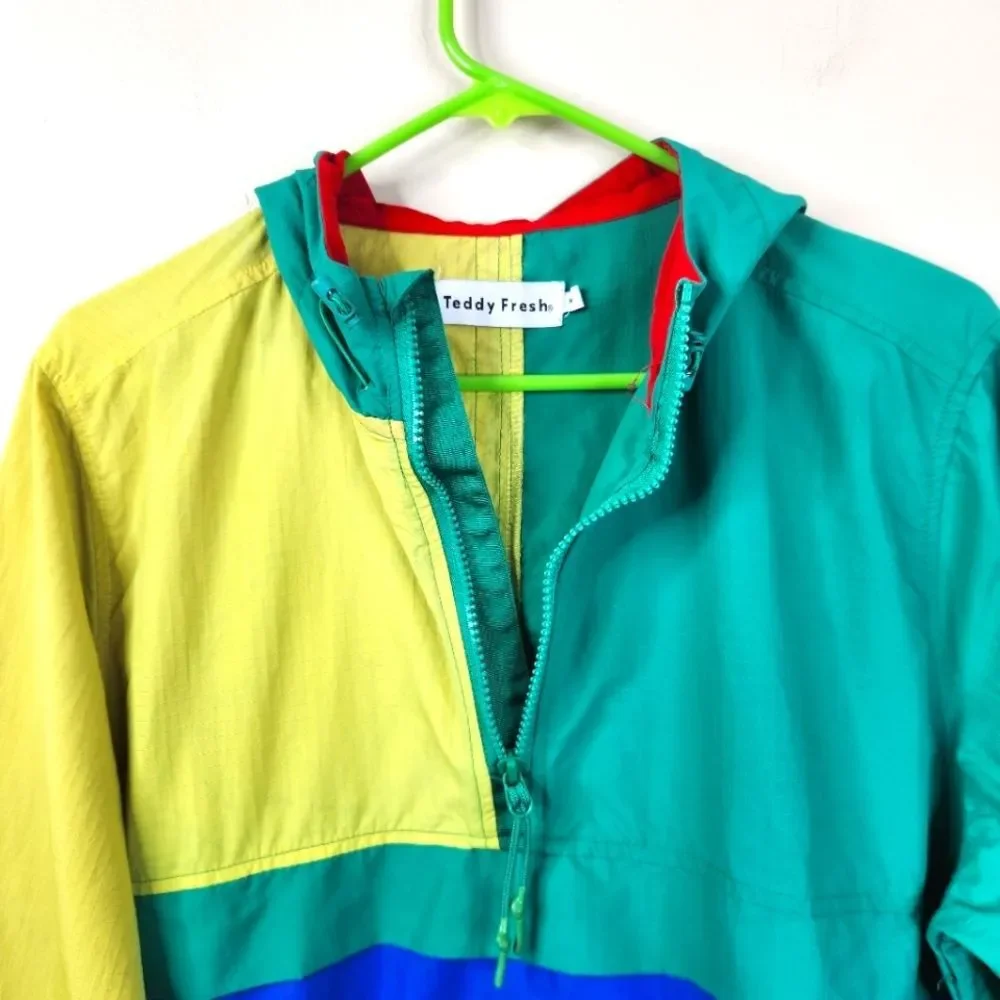 RARE Teddy Fresh 1/2 Zip Long Sleeve Colorblock Windbreaker Pullover Jacket M